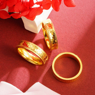 新品流行沙金蜂巢锡金戒指简约六边形小众轻奢鱼鳞网格黄金指环