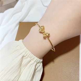 南非锡金在逃公主蝴蝶结推拉手镯女轻奢高级感越南沙金仿真黄金环