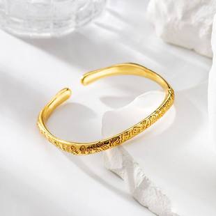 金店同款古法吉言贵妃四方形开口手镯女越南沙金彷真黄金实心正品