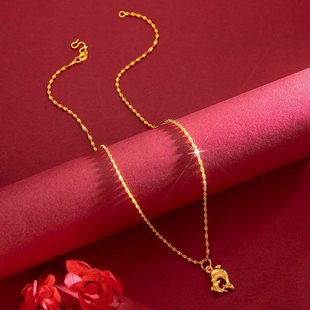 越南沙金双海豚项炼女彷真黄金不掉色实心999锁骨炼南非锡金首饰