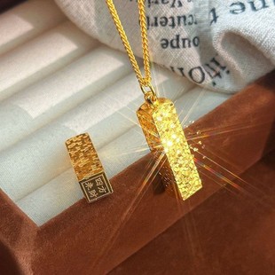 爆闪四方来财印章项链女越南沙金仿真黄金方形吊坠轻奢高级感配饰