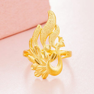 越南沙金真金孔雀女士开口锡金戒指凤凰指环新娘结婚黄金饰品