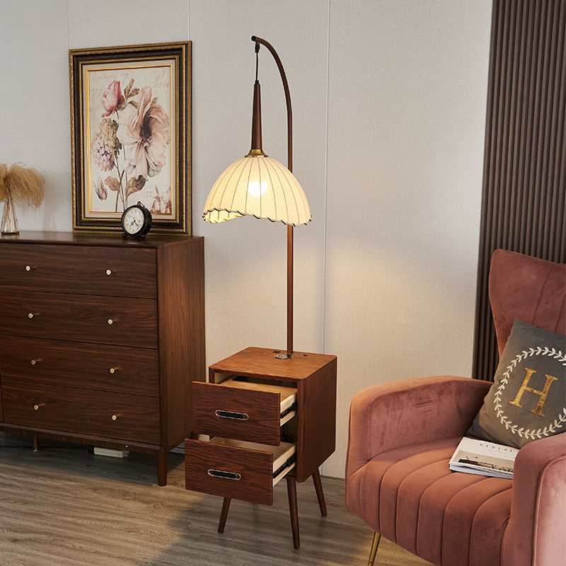 卧室装饰置物中古风松木落地灯氛围感柚子客厅沙发床头柜台灯一体,家装灯饰光源,装饰落地灯,淘宝优惠券,粉丝福利购,淘宝优惠卷