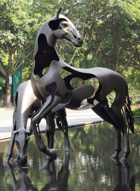 不锈钢马雕塑定制大型园林景观马雕像镂空动物艺术品小区景区铸铜