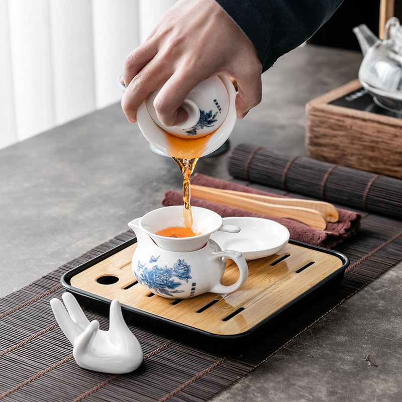 德化白瓷功夫茶具套装家用会客简约陶瓷盖碗茶杯茶壶旅行干泡茶盘