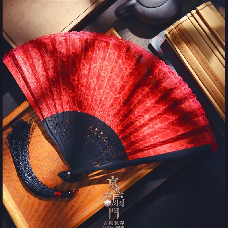 中国风小折扇黑色蕾丝古风扇子古典复古扇子女士旗袍舞蹈跳舞道具