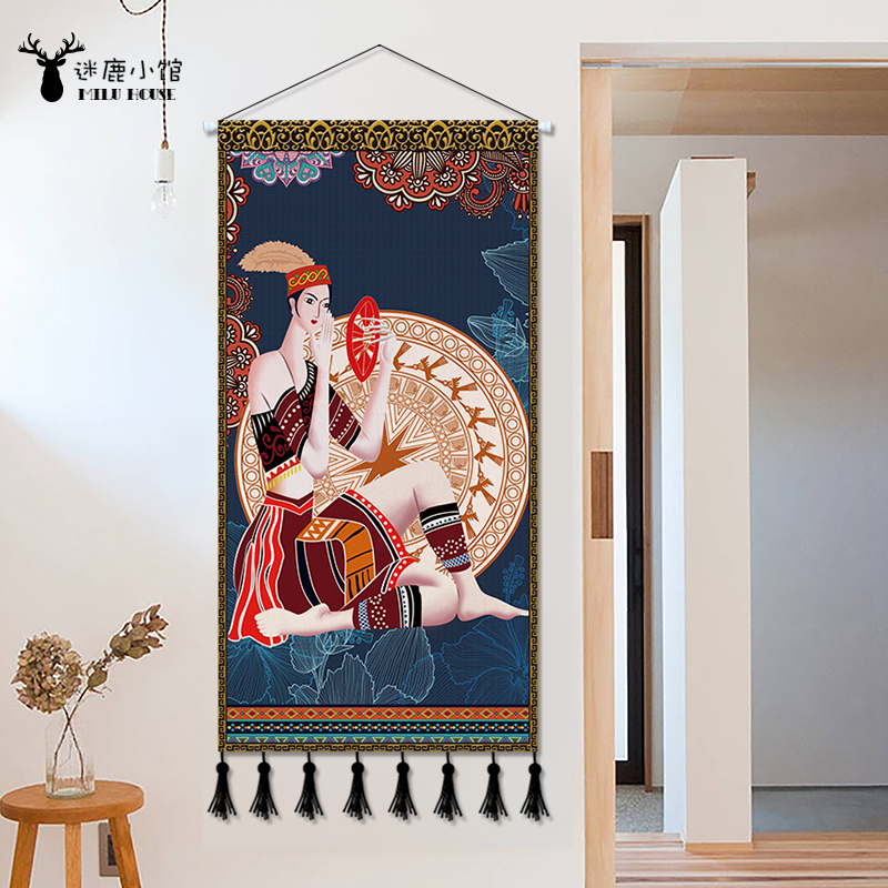网红民族风布艺挂画客厅玄关装饰画走廊壁画艺术竖版挂画民宿挂毯图片