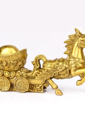 铜日进斗金马拉车摆件铜马拉元宝摆件铜马拉车摆件铜马