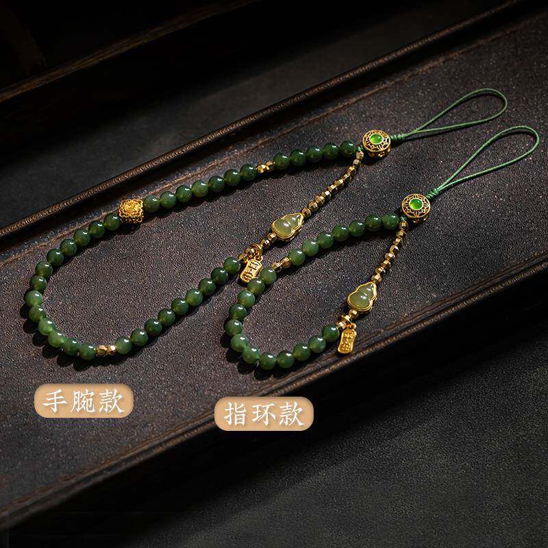 玉见福禄和田玉葫芦手机链挂件手腕挂绳绿色高级玉石精致女