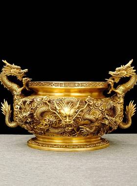 铜香炉九龙鼎摆件大号居家用客厅熏炉室内中式佛堂祠堂双龙聚宝盆