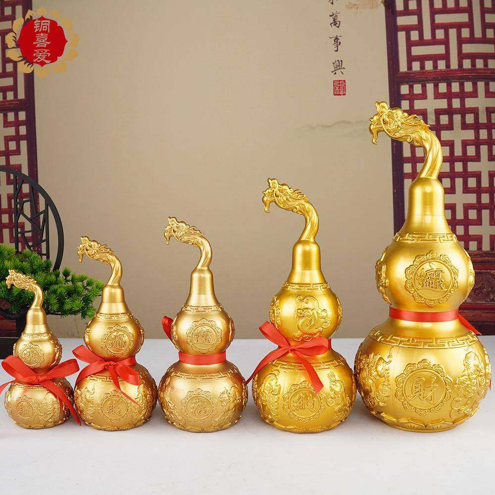 龙头铜葫芦摆件纯铜空心开口黄铜装饰摆件
