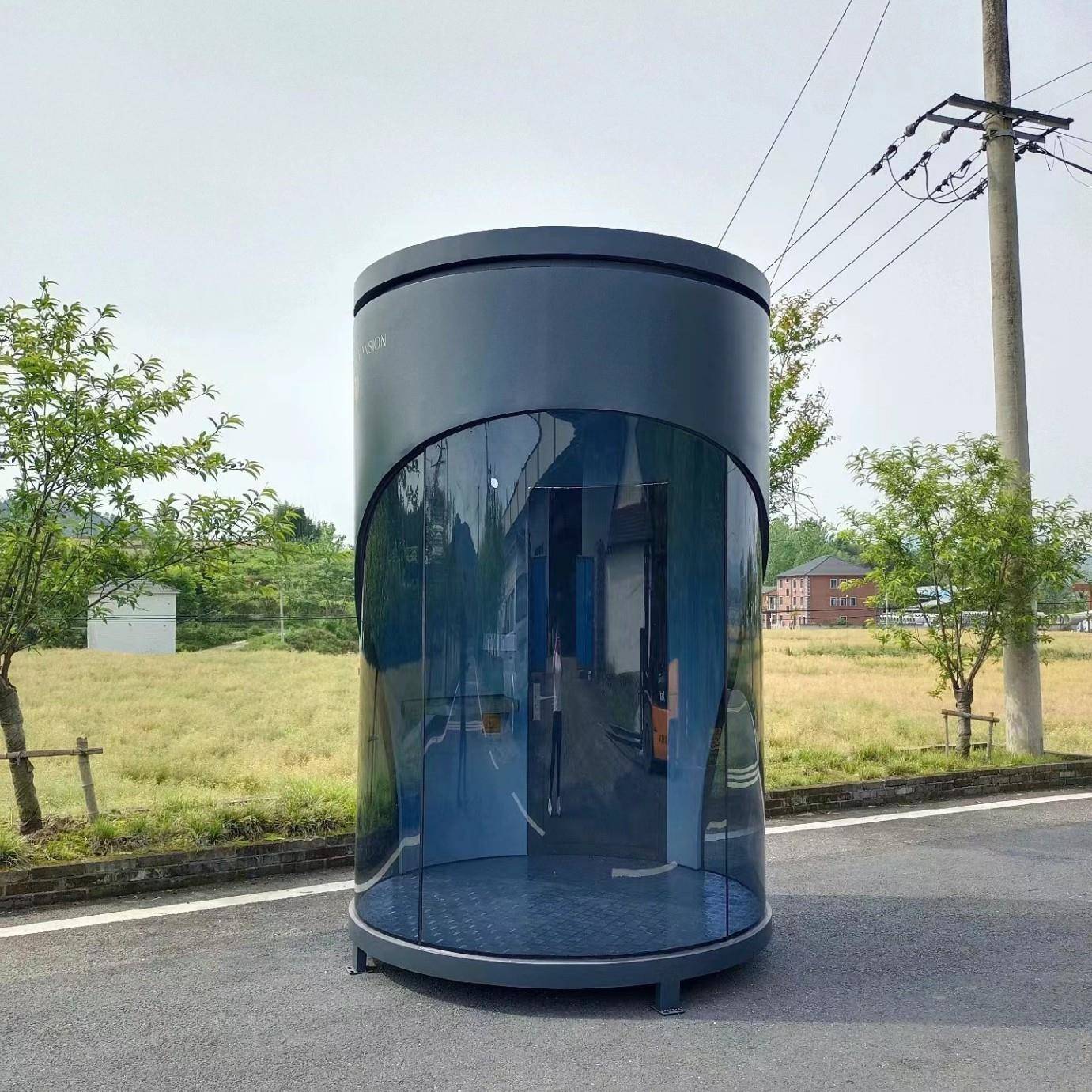 圆形不锈钢保安岗亭小区物业学校厂房门卫亭站岗台迎宾形象岗亭