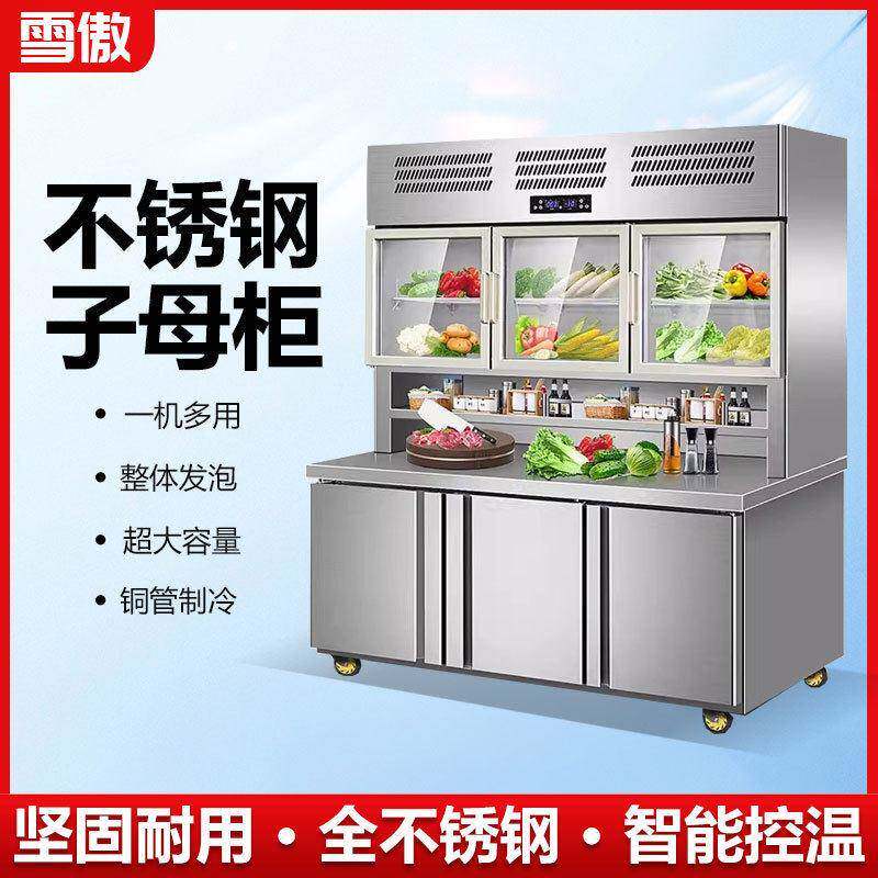 子母柜壁挂墙式冰箱上冷藏下冷冻一体机后厨房吊柜展示柜