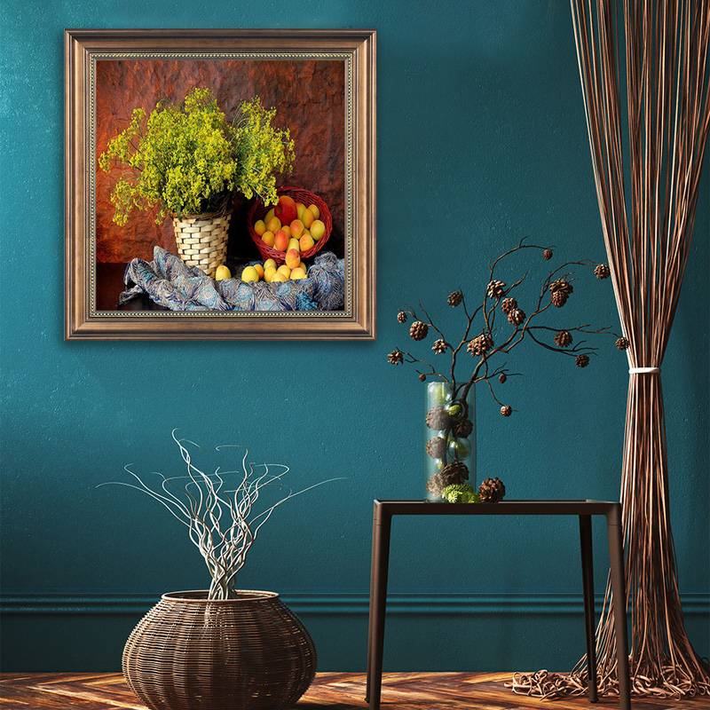 美式餐厅装饰画水果饭厅挂画欧式静物仿油画客厅背景墙正方形壁画图片