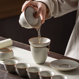 汝窑三才盖碗茶碗单个家用汝瓷泡茶碗陶瓷不烫手茶杯功夫茶具 中式
