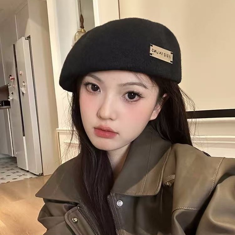 前进帽女秋冬大头时尚百搭帽子显脸小复古画家帽冬季英伦风贝雷帽