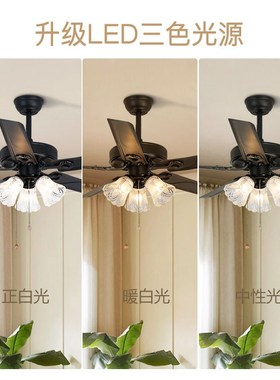 2024新款风扇灯铁叶黑色餐厅客厅灯复古ledP遥控吊扇灯饭厅灯家用