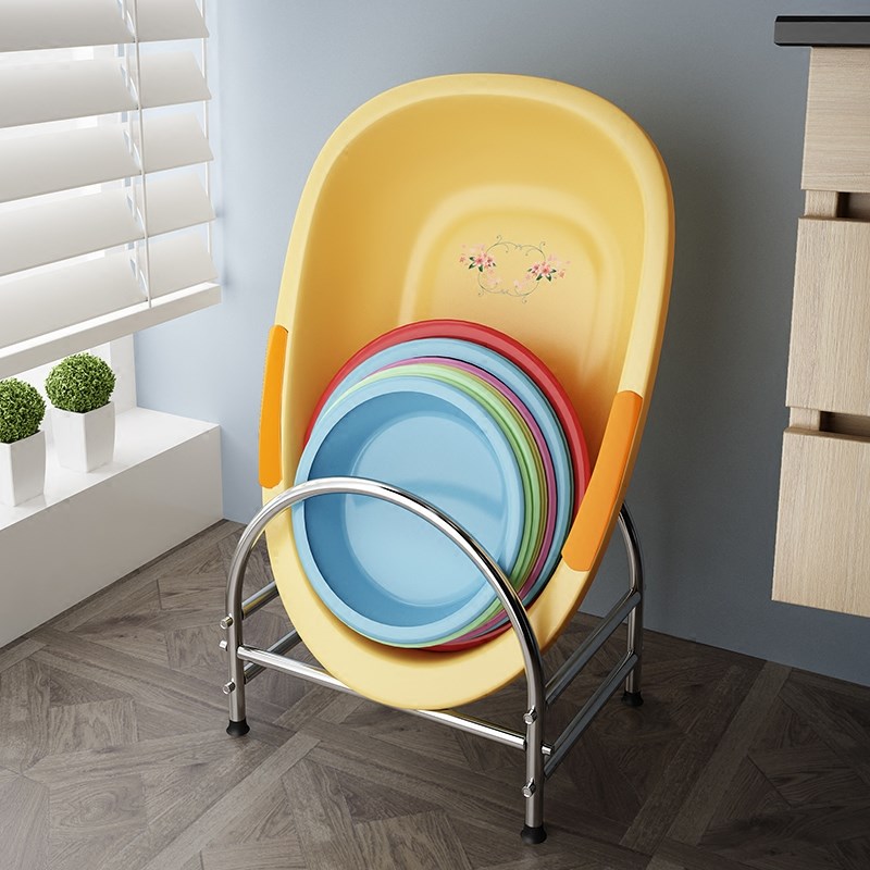 落地盆架浴室盆子脸盆收纳架不锈钢厕所卫生间放T婴儿洗澡盆置物