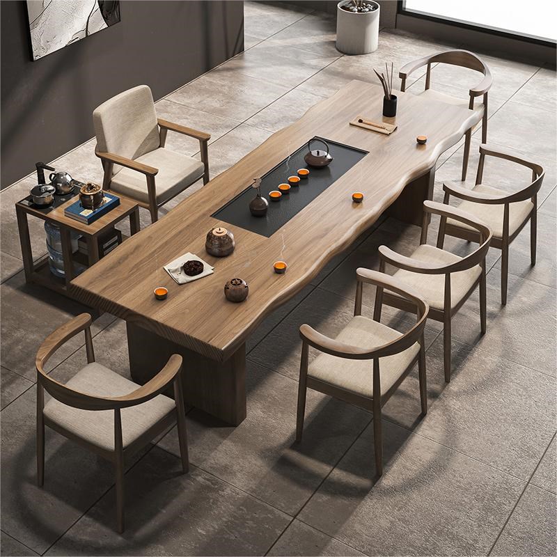 实木茶桌茶盘一体泡o茶桌椅组合后现代简约办公室功夫茶台大板桌