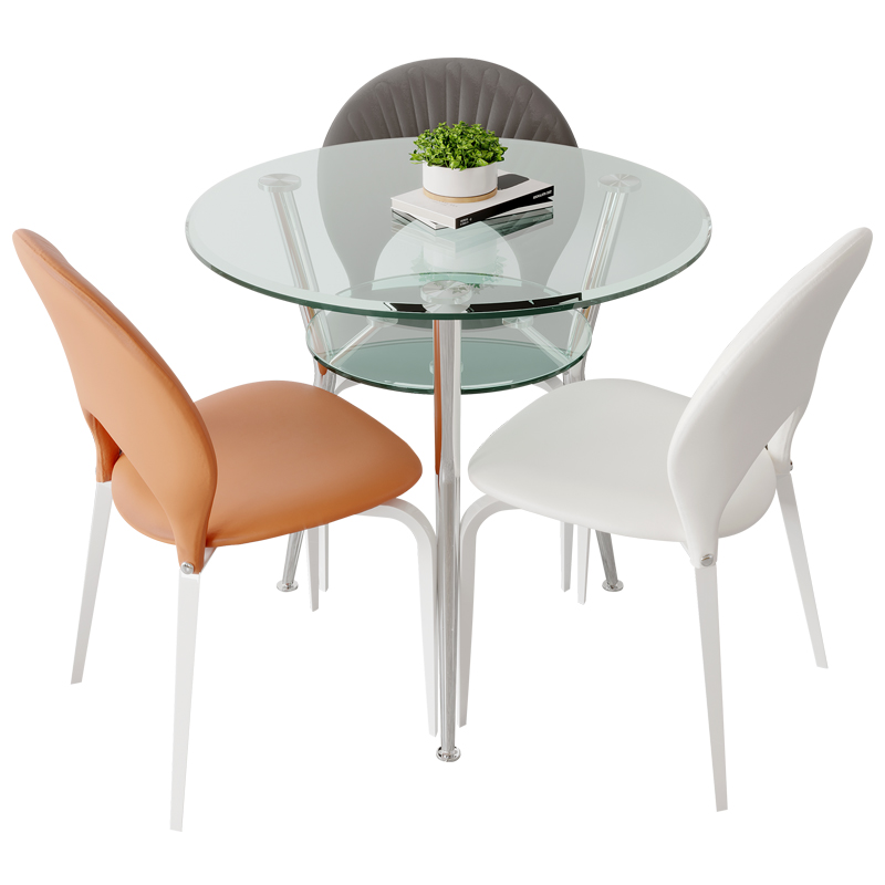 钢化玻璃餐桌椅洽谈桌椅组u合双层会客家用阳台休息区接待小圆桌