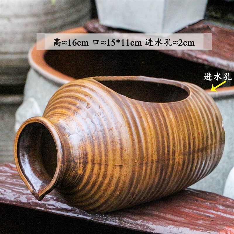 大号陶瓷陶罐流水过滤生态养鱼低吸E水泵复古水培盆瀑布鱼缸摆件