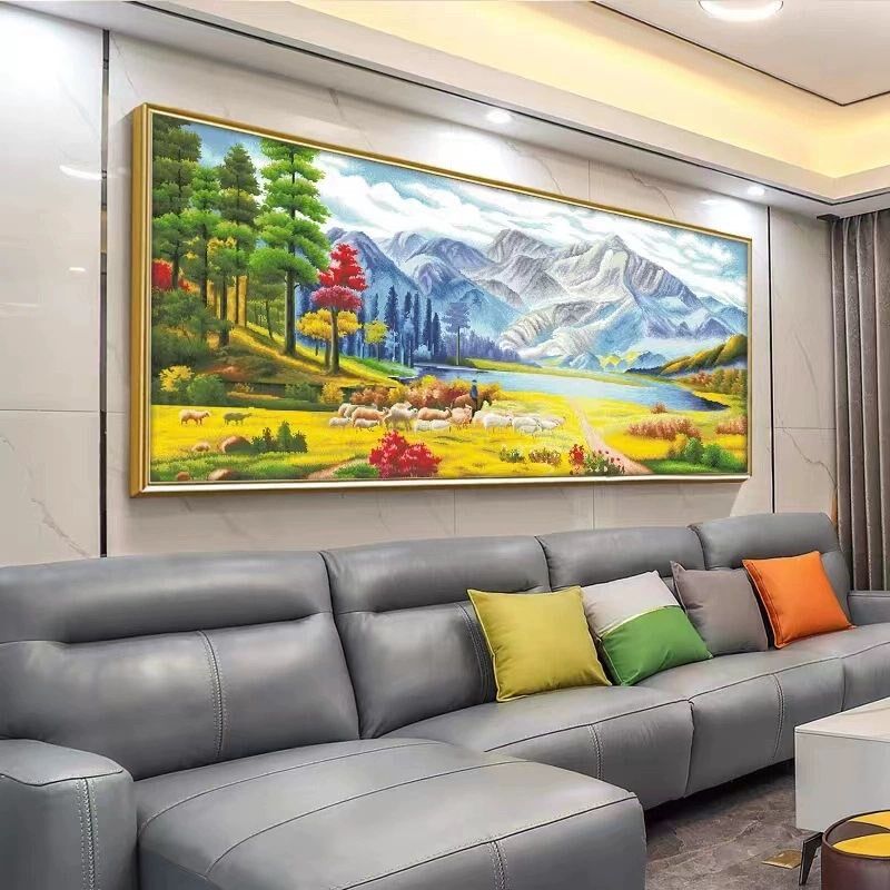 Y4J8牧羊图十字绣2023新款线绣客厅大幅风景山水大气手工自己刺绣
