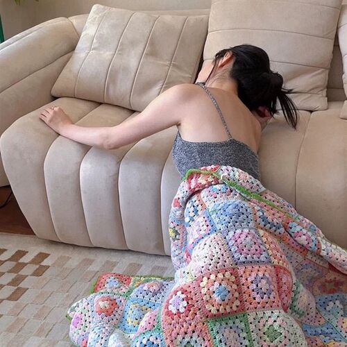 可爱羊咩咩毯子diy编织材料包毛线钩针祖母格毯子手工宝宝毯子