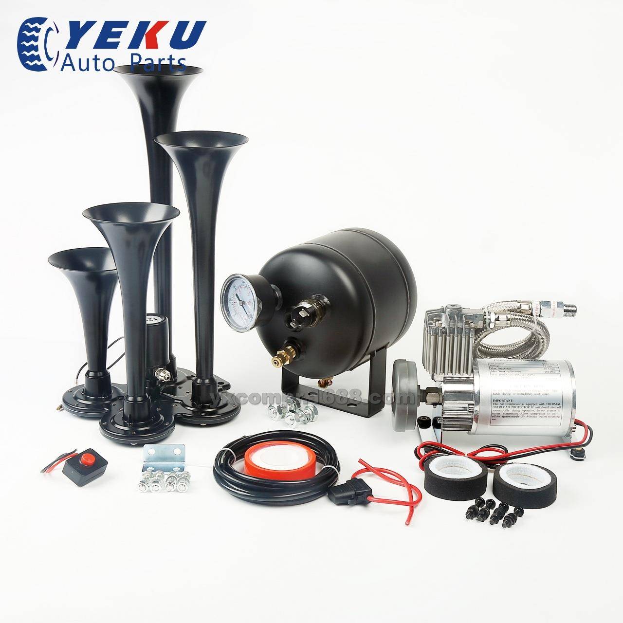 汽车改装气泵带四管黑色喇叭不锈钢空压机/12V车载充气泵热销