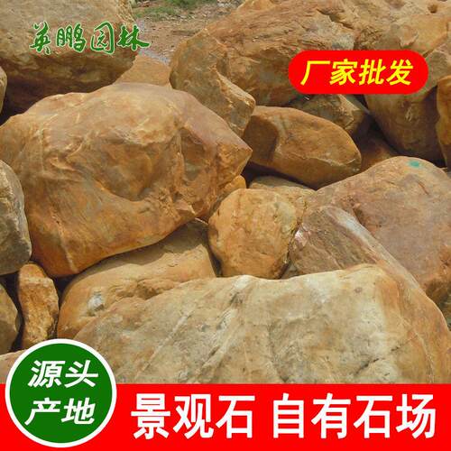 英鹏石场供应大型黄蜡石 自然形状纹路驳岸黄腊石