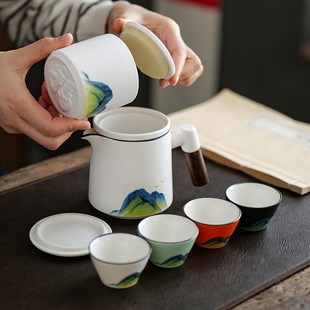 户外车载便携收纳简约茶盘陶瓷泡茶壶茶杯送礼 旅行功夫茶具小套装