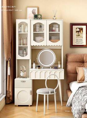 奶油风轻一奢梳OUX妆台纳柜体卧收室现代约化妆桌大容简量感