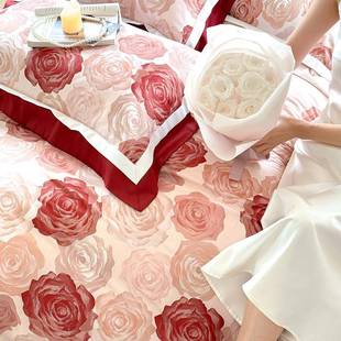 丝滑莱赛尔天丝绒棉婚庆四LOU件套套被结婚季通用床上用长四品