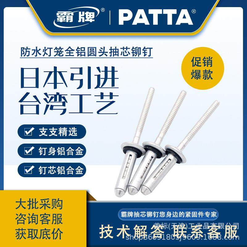 霸防水型灯笼894圆元沉头抽芯拉铆带胶垫HLDL全铝工牌灯笼钉拉铆