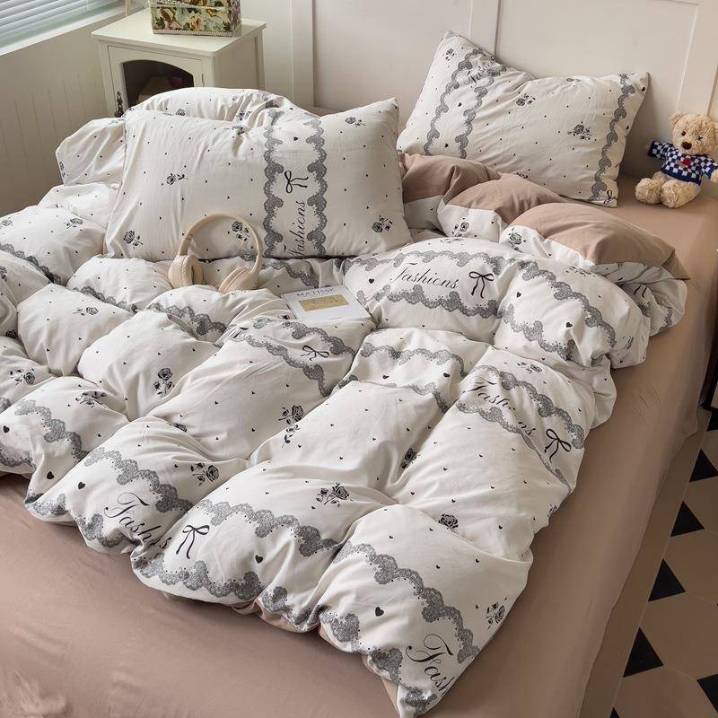 新QOE套款A层类双三纱小清新超柔水洗棉床上四件套学生件床笠床单