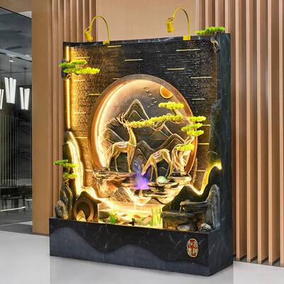 水幕墙流公水屏风喷假泉山造景庭院客厅关YFK司玄落地生财循环水