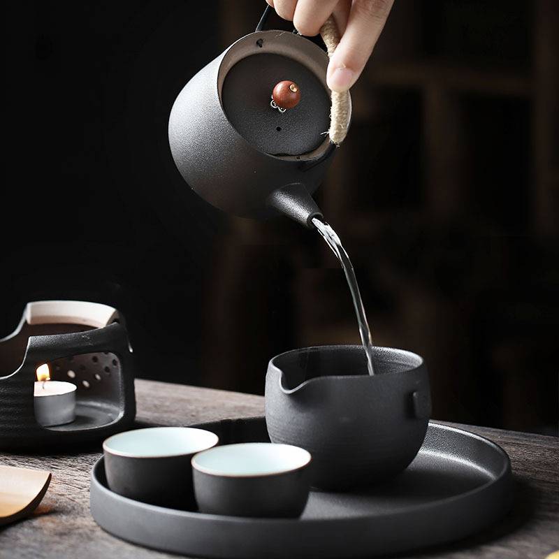 涧影复古茶具套装家用蜡烛加热炉温茶壶小套组中式茶壶保温茶具组