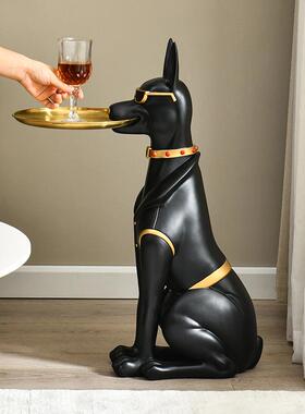 型杜宾犬17177落地件托大品盘摆收纳家居客厅装饰大号动物狗树脂