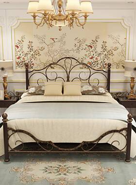 铁艺床双欧人床式1复古公主床单人床1.8米.5OYV加米加厚固轻奢