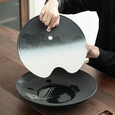 日式茶盘大号陶瓷干大泡盘窑茶台承储水托盘号壶QUO排变水管家用