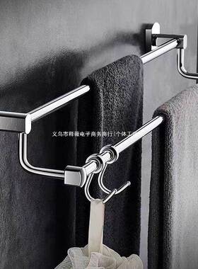 全LVK铜毛巾架浴巾免打金色杆架双杆浴室毛巾杆卫孔生间单毛巾杆