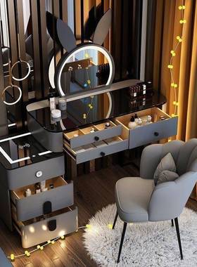 梳妆PSQ妆台轻奢风钢玻璃多功化高能智能无线充电卧室梳台现代简