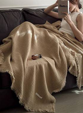 a类织流苏毯子纯棉六层纱布毯针100棉LEZ披肩毛毯复古发沙午睡全