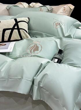 新款全棉AVCL类缎00s长绒棉四件1套刺色绣纯床单被套纯棉贡床笠款