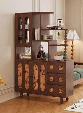 白木酒柜间柜DDA关储物收纳法式厅中古风轻奢复古实蜡木客厅玄免