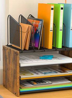 4层庭办公网状家书桌收纳器木书SWN桌文件纳收纳器桌面制收器带抽