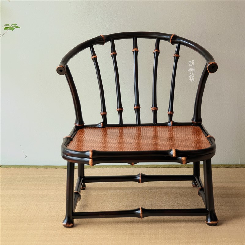 榻榻米茶室家具 迷你小茶桌茶台 手工竹编竹子儿童茶椅凳子靠背椅