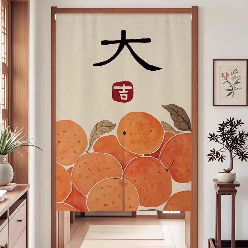 入户门帘新中式免打孔客厅过道隔断帘卧室房间家用棉麻半帘遮挡帘