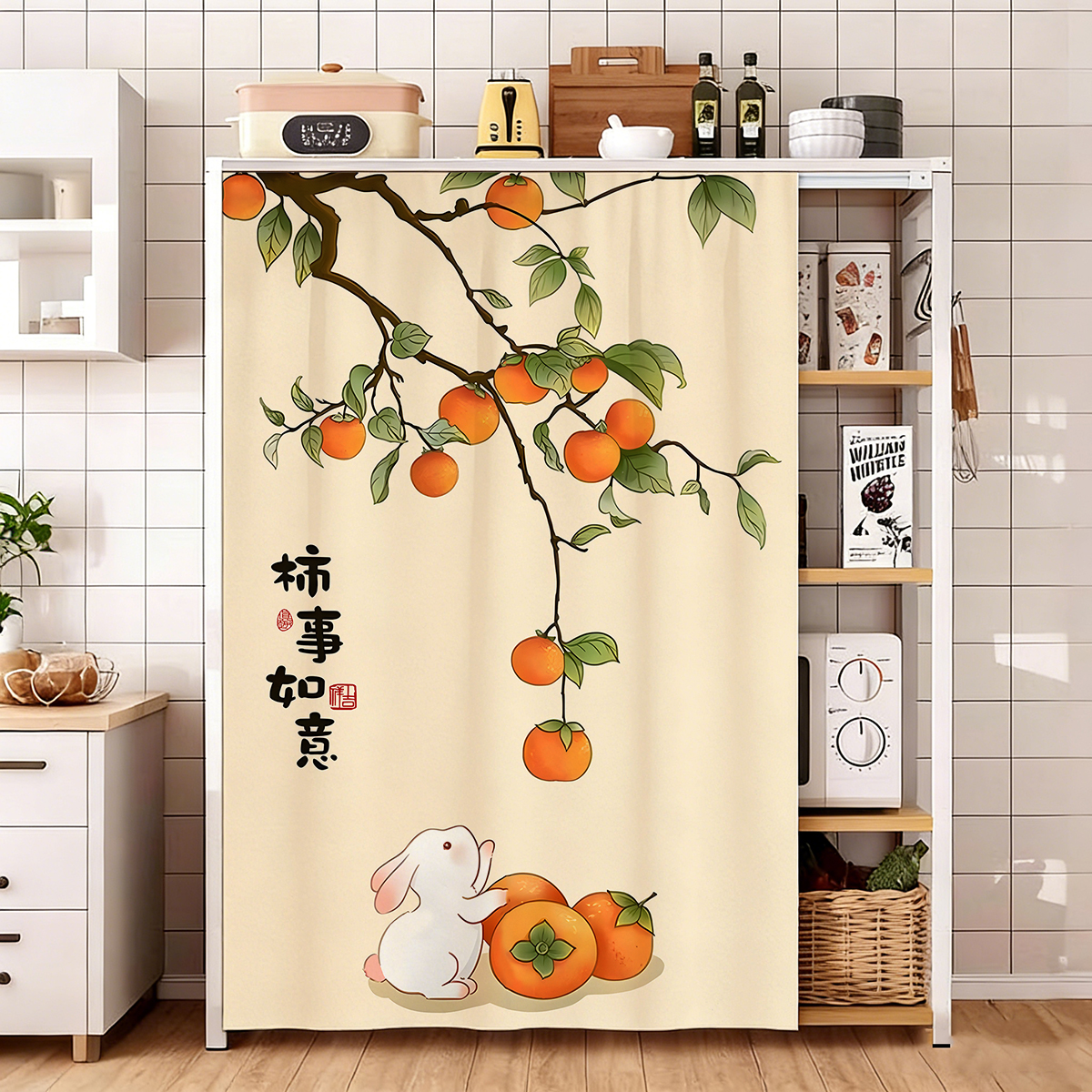 中式遮挡帘门帘魔术贴免打孔橱柜书架防尘帘子置物架杂物柜子布帘