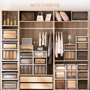 衣柜收纳盒抽屉式收纳家箱透明985用衣橱加深拉抽储物柜柜整理子
