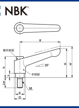 NBK柄LDMS-C螺纹夹紧手不锈钢操材质YOA螺纹带作按钮外机械要素零